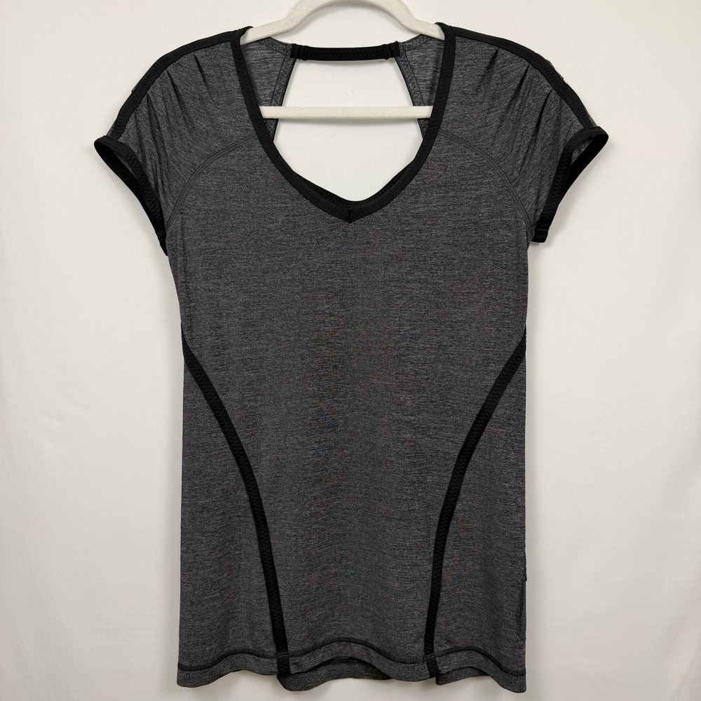 Lululemon Heather Gray V-Neck Open Back Athletic Short Sleeve Top Size 6